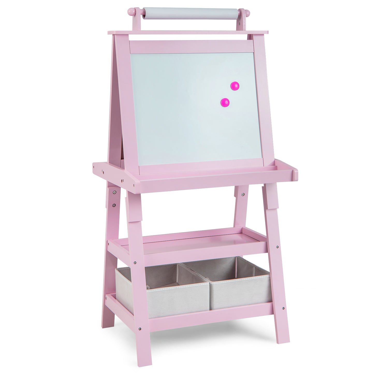 3-in-1 Double-Sided Storage Art Easel-Natural - Pink