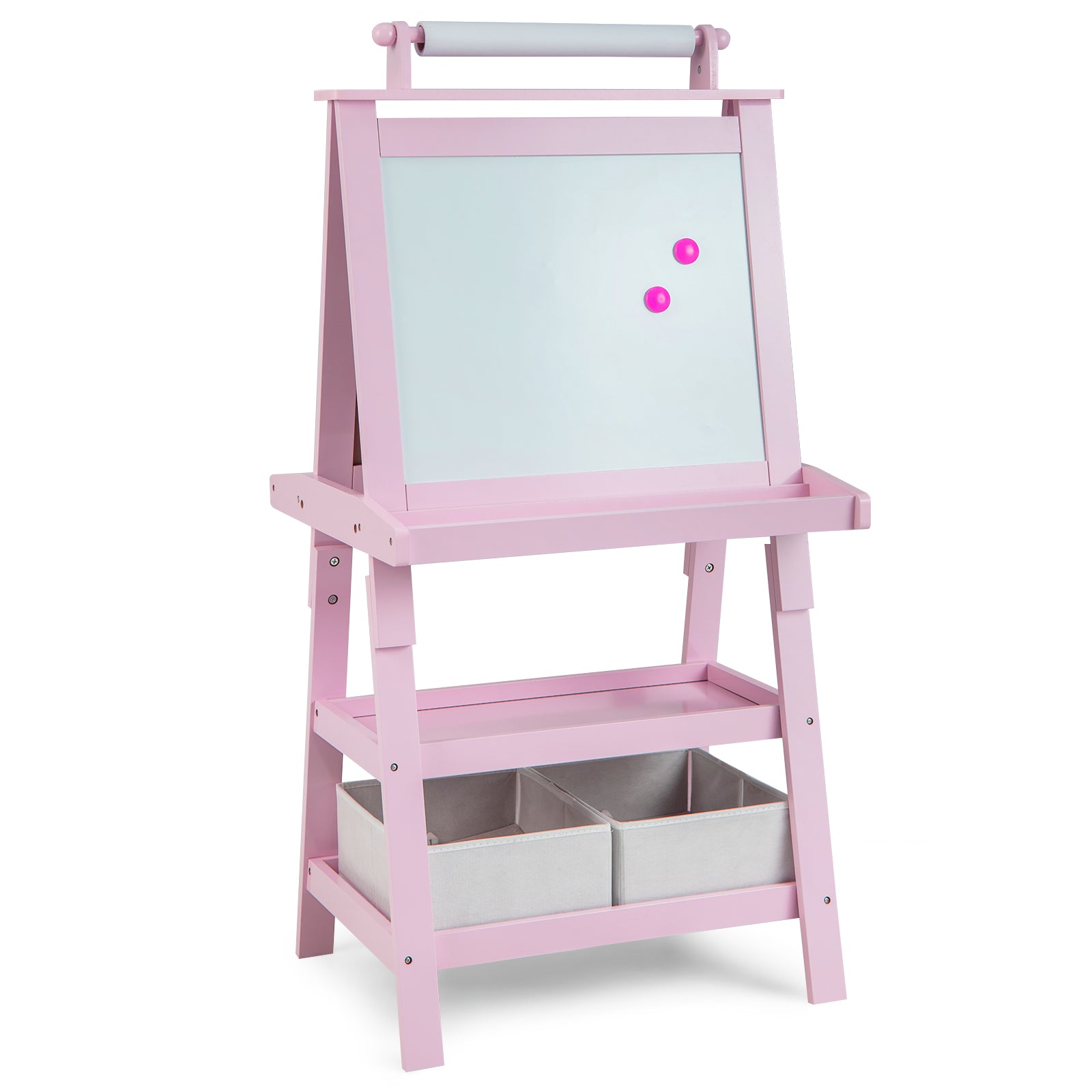 3-in-1 Double-Sided Storage Art Easel-Natural - Pink