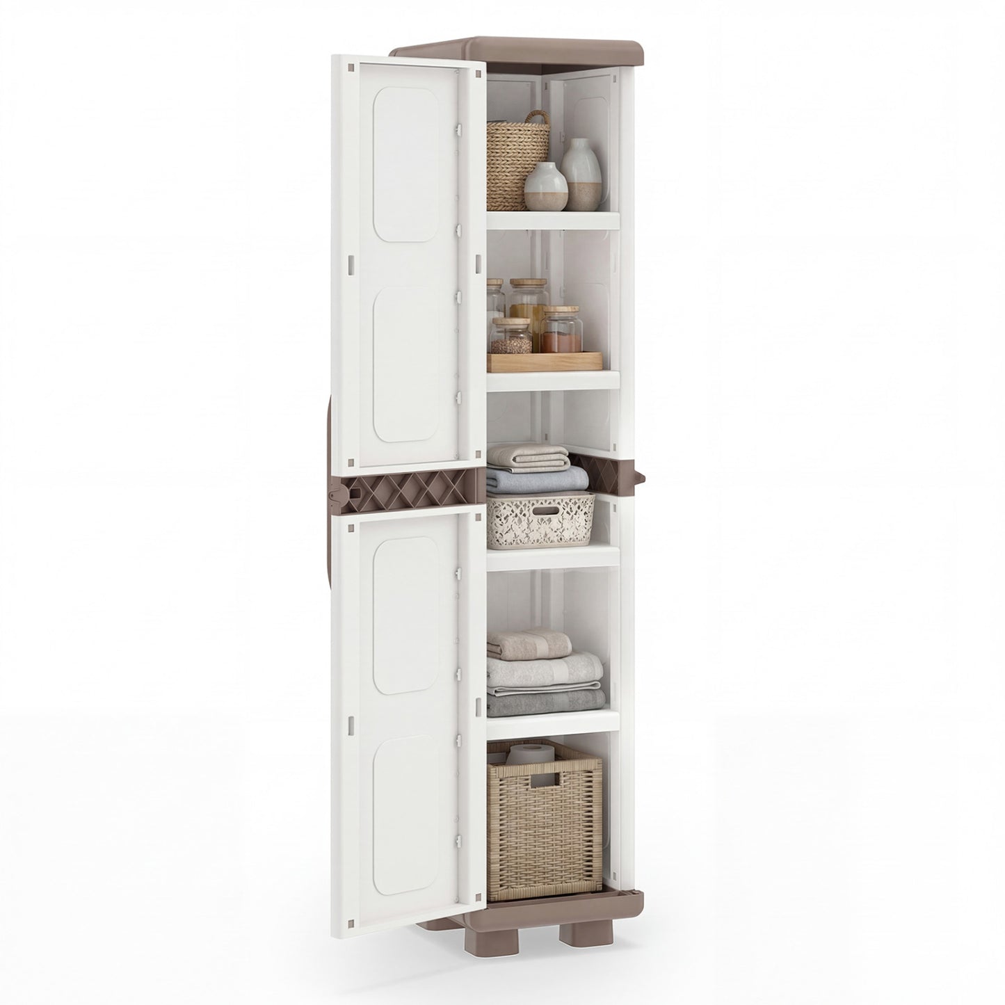 Plastic Kitchen Pantry with 4 Adjustable Shelves and Single Door for Living Room and Kitchen