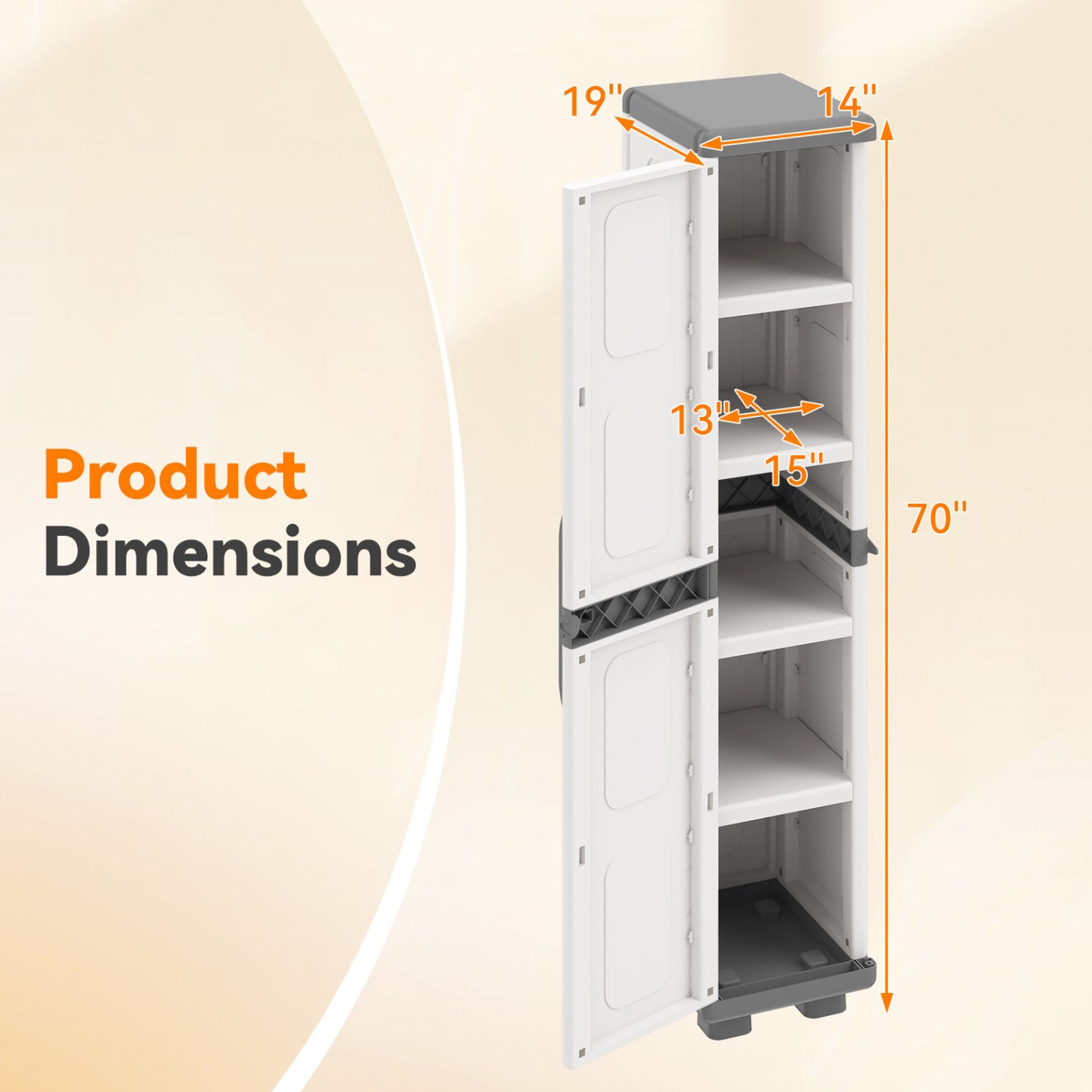 Plastic Kitchen Pantry with 4 Adjustable Shelves and Single Door for Living Room and Kitchen