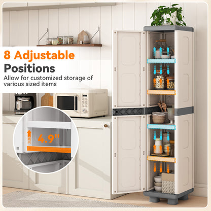 Plastic Kitchen Pantry with 4 Adjustable Shelves and Single Door for Living Room and Kitchen