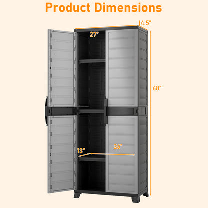 Plastic Lockable Storage Cabinet with Doors and 3 Adjustable Shelves