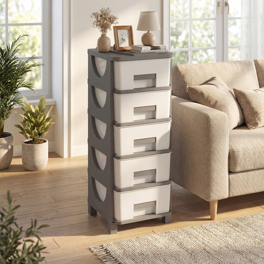Plastic Storage Organizer with Handles and Compact Drawer Cabinet Side Table for Bedroom