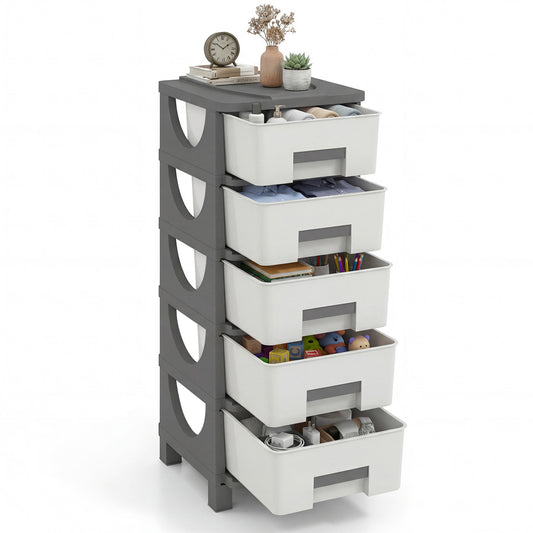 Plastic Storage Organizer with Handles and Compact Drawer Cabinet Side Table for Bedroom