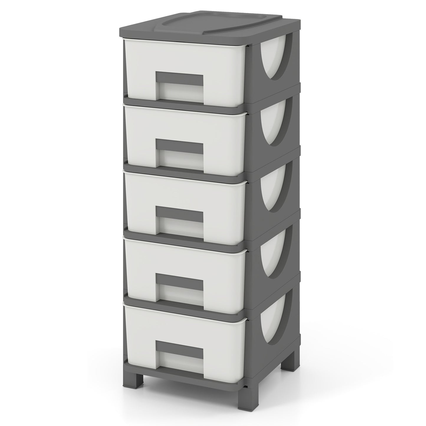 Plastic Storage Organizer with Handles and Compact Drawer Cabinet Side Table for Bedroom