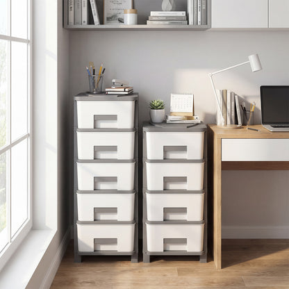 Plastic Storage Organizer with Handles and Compact Drawer Cabinet Side Table for Bedroom