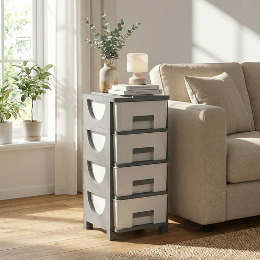 Plastic Storage Organizer with Compact Drawer Cabinet Side Table for Bedroom