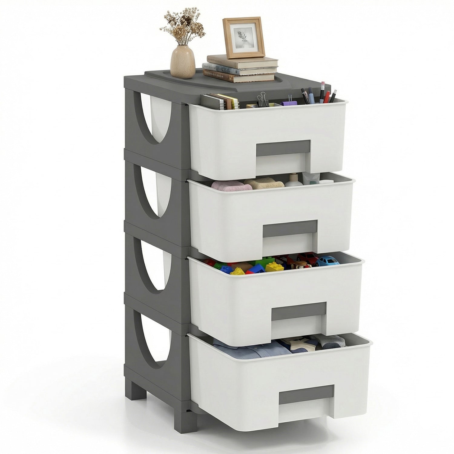 Plastic Storage Organizer with Compact Drawer Cabinet Side Table for Bedroom