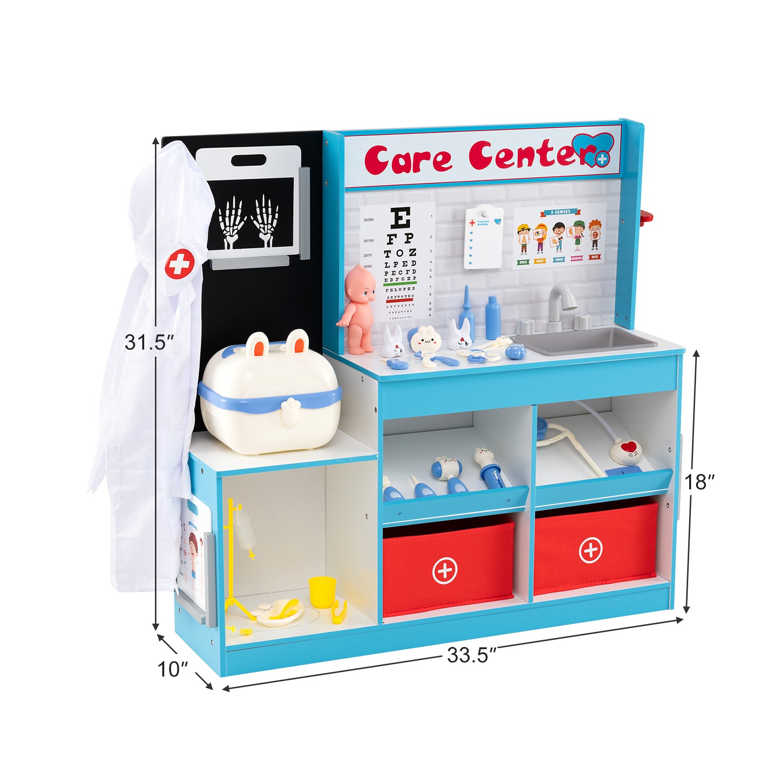 Play Doctor's Office Wood Medical Center Toy Set with Examine Region-Blue