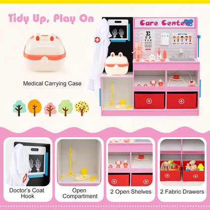 Play Doctor's Office Wood Medical Center Toy Set with Examine Region-Pink