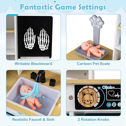 Play Doctor's Office Wood Medical Center Toy Set with Blackboard-White