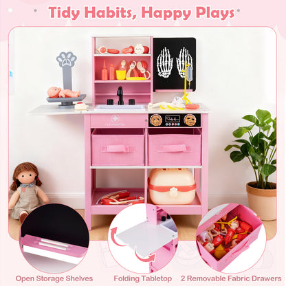 Play Doctor's Office Wood Medical Center Toy Set with Blackboard-Pink