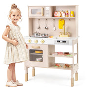 Play Kitchen Height Adjustable with Microwave and Lights and Sounds-Pink