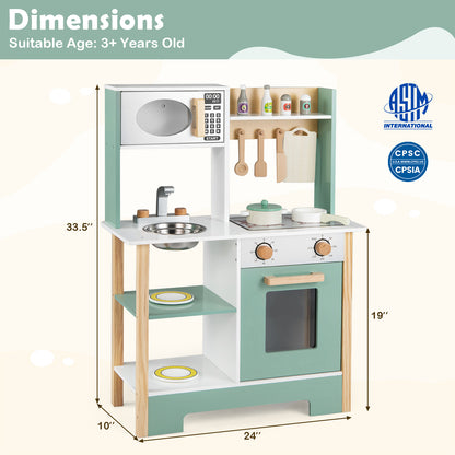 Play Kitchen Wooden Toy Kitchen Playset with Chalkboard Birthday Gift for Kids Aged 3 +-Green