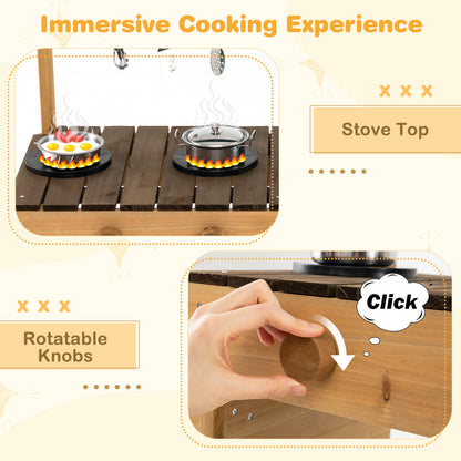 Play Kitchen for Kids Wooden Toy Kitchen Playset Pretend Mud Kitchen-Brown