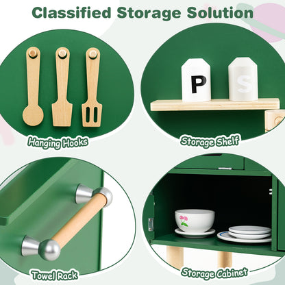 Play Kitchen for Kids Wooden Kitchen Playset with Stoves Faucet Sink Microwave and Oven-Green