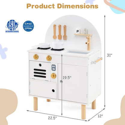 Play Kitchen for Kids Wooden Kitchen Playset with Stoves Faucet Sink Microwave and Oven-White