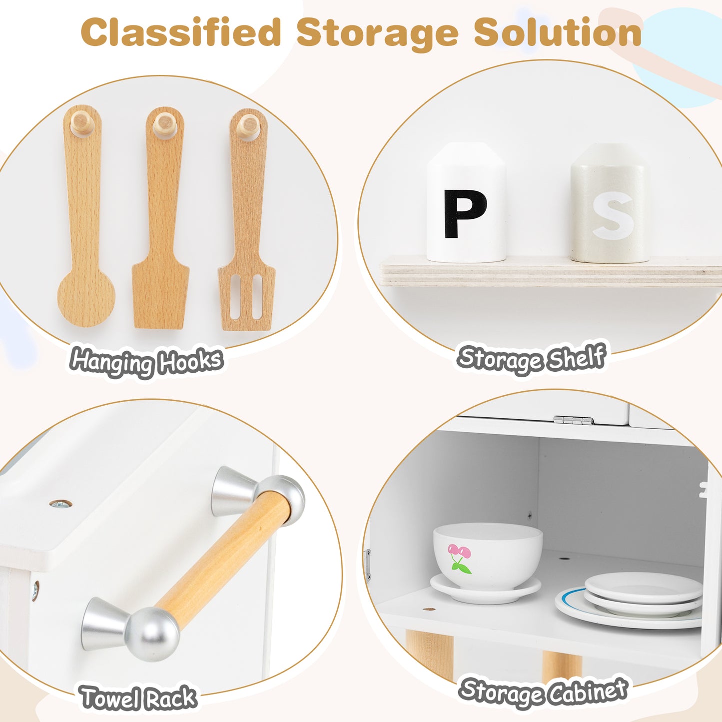 Play Kitchen for Kids Wooden Kitchen Playset with Stoves Faucet Sink Microwave and Oven-White