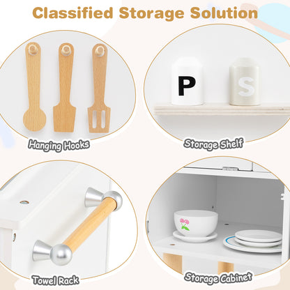 Play Kitchen for Kids Wooden Kitchen Playset with Stoves Faucet Sink Microwave and Oven-White