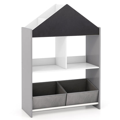Playhouse Kids Bookshelf with Chalkboard and Whiteboard for 3-6 Years