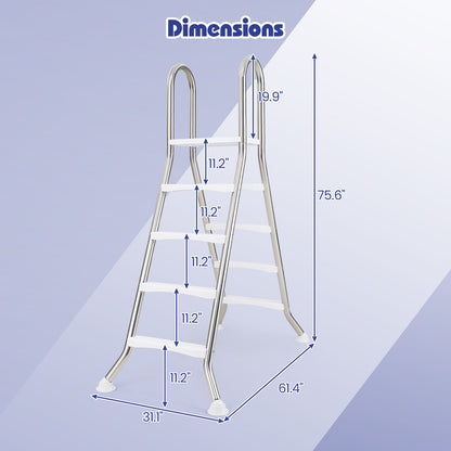 75.6" Above Ground Pool Ladder A-Frame Swimming Pool 4-Step Ladder for Up to 55" Pool Wall Height