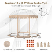 Pop Up Bubble Tent 10x10 FT for 8-10 People Weatherproof Pod with 540¬∞ Panoramic Clear PVC