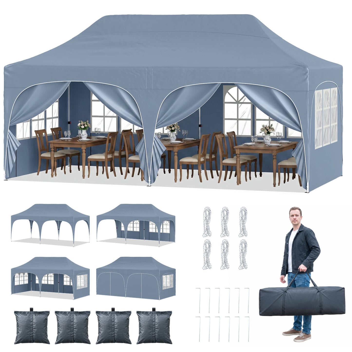 Pop Up Canopy Tent 10x20 ft with 6 Removable Sidewalls