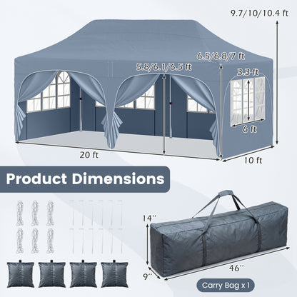 Pop Up Canopy Tent 10x20 ft with 6 Removable Sidewalls
