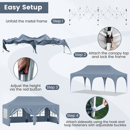 Pop Up Canopy Tent 10x20 ft with 6 Removable Sidewalls