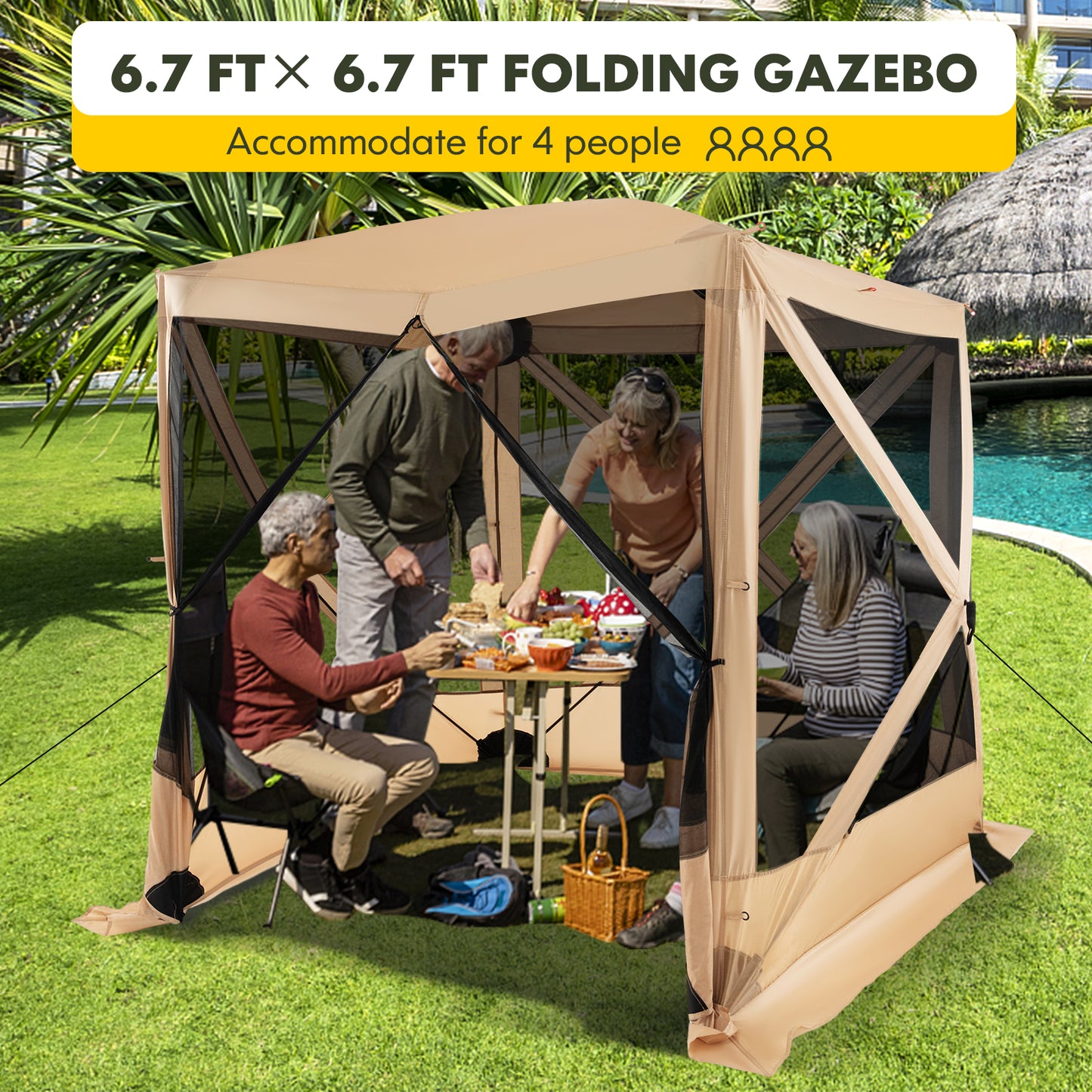 6.7 x 6.7 Feet Pop Up Gazebo with Netting and Carry Bag