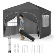 10 X 10 FT Pop up Canopy Tent with 4 Removable Sidewall-White - Gray