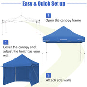 10 x 10 Feet Pop-up Gazebo with 5 Removable Zippered Sidewalls and Extended Awning-Blue