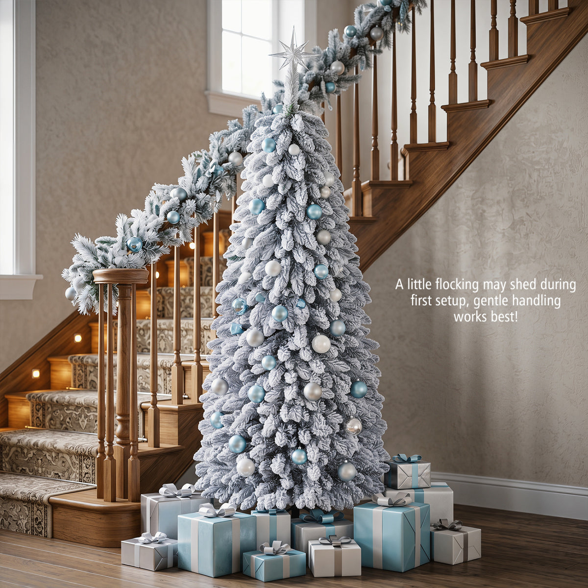 Pop up Christmas Tree with Snowy Branch Tips and Folding Metal Stand for Party