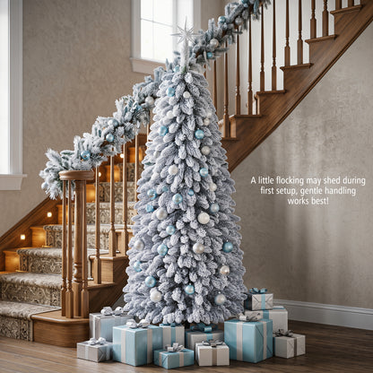 Pop up Christmas Tree with Snowy Branch Tips and Folding Metal Stand for Party