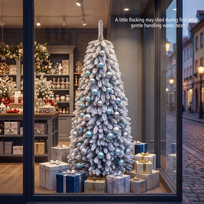 Pop up Christmas Tree with Snowy Branch Tips and Folding Metal Stand for Party