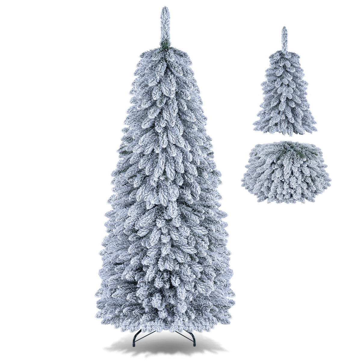 Pop up Christmas Tree with Snowy Branch Tips and Folding Metal Stand for Party