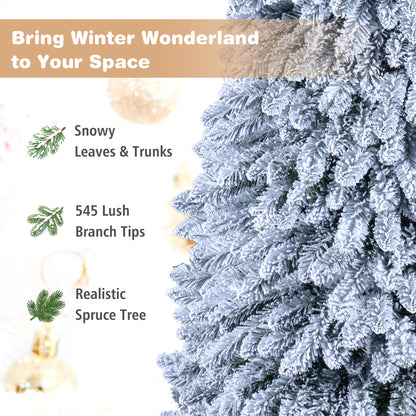 Pop up Christmas Tree with Snowy Branch Tips and Folding Metal Stand for Party