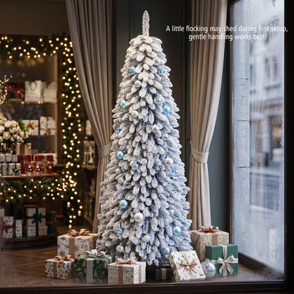 Pop up Christmas Tree with Snowy Branch Tips and Folding Metal Stand for Party