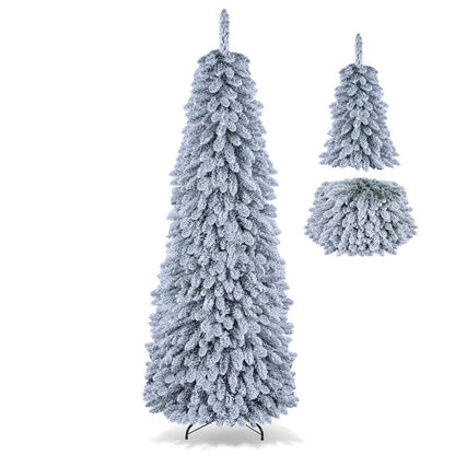 Pop up Christmas Tree with Snowy Branch Tips and Folding Metal Stand for Party