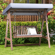 2-Person Porch Swing with Fir Wood Stand and Tilt Canopy-Brown