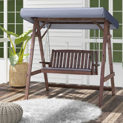 2-Person Porch Swing with Fir Wood Stand and Tilt Canopy-Brown