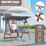 2-Person Porch Swing with Fir Wood Stand and Tilt Canopy-Brown