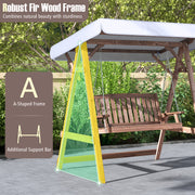 2-Person Porch Swing with Fir Wood Stand and Tilt Canopy-Brown