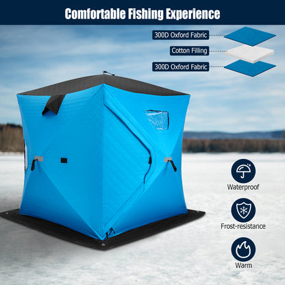 Portable 2 Person Ice Shanty with Cotton Padded Walls-Blue