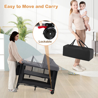 Foldable Baby Bassinet with 4 Adjustable Heights Changing Table and Mattress