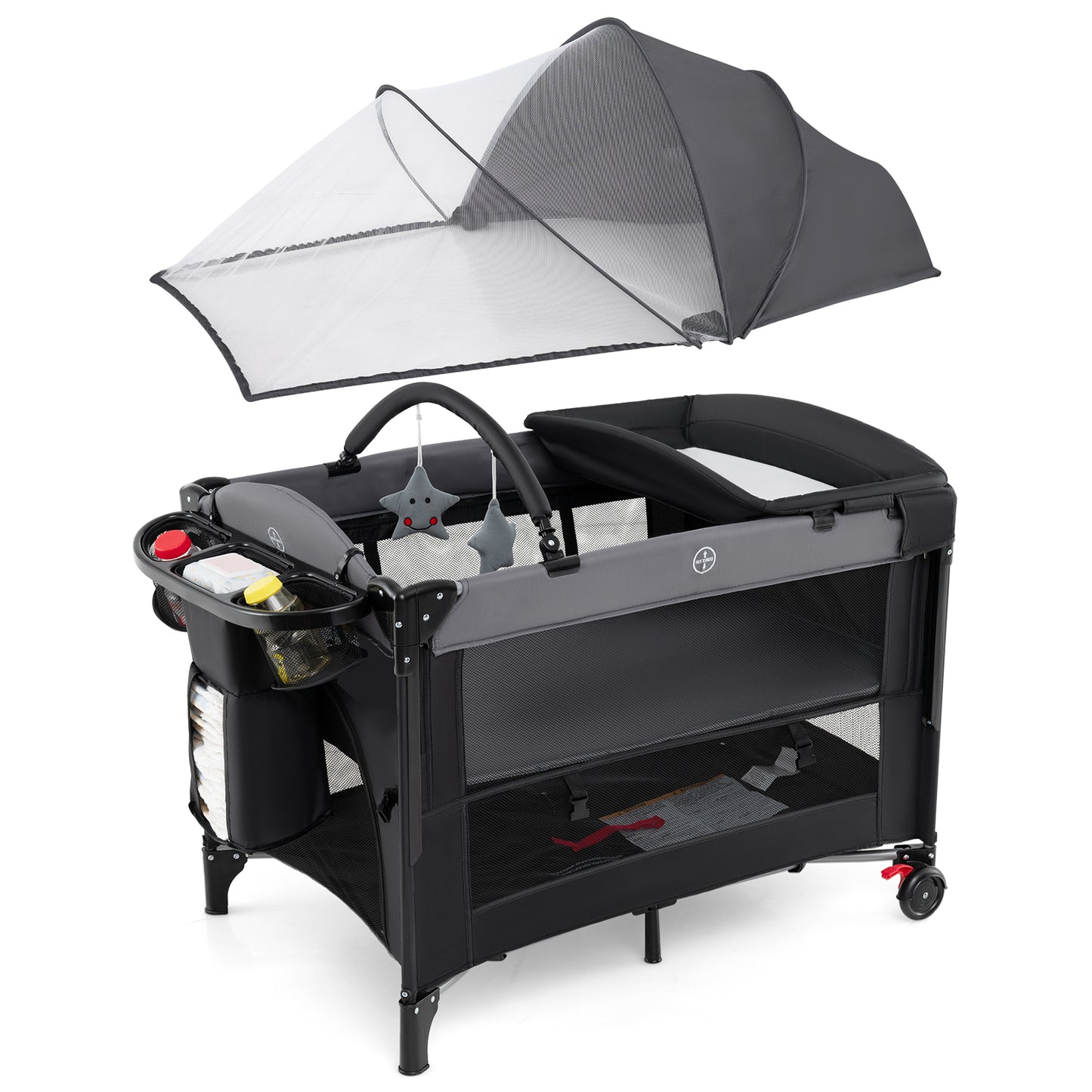 Foldable Baby Bassinet with 4 Adjustable Heights Changing Table and Mattress