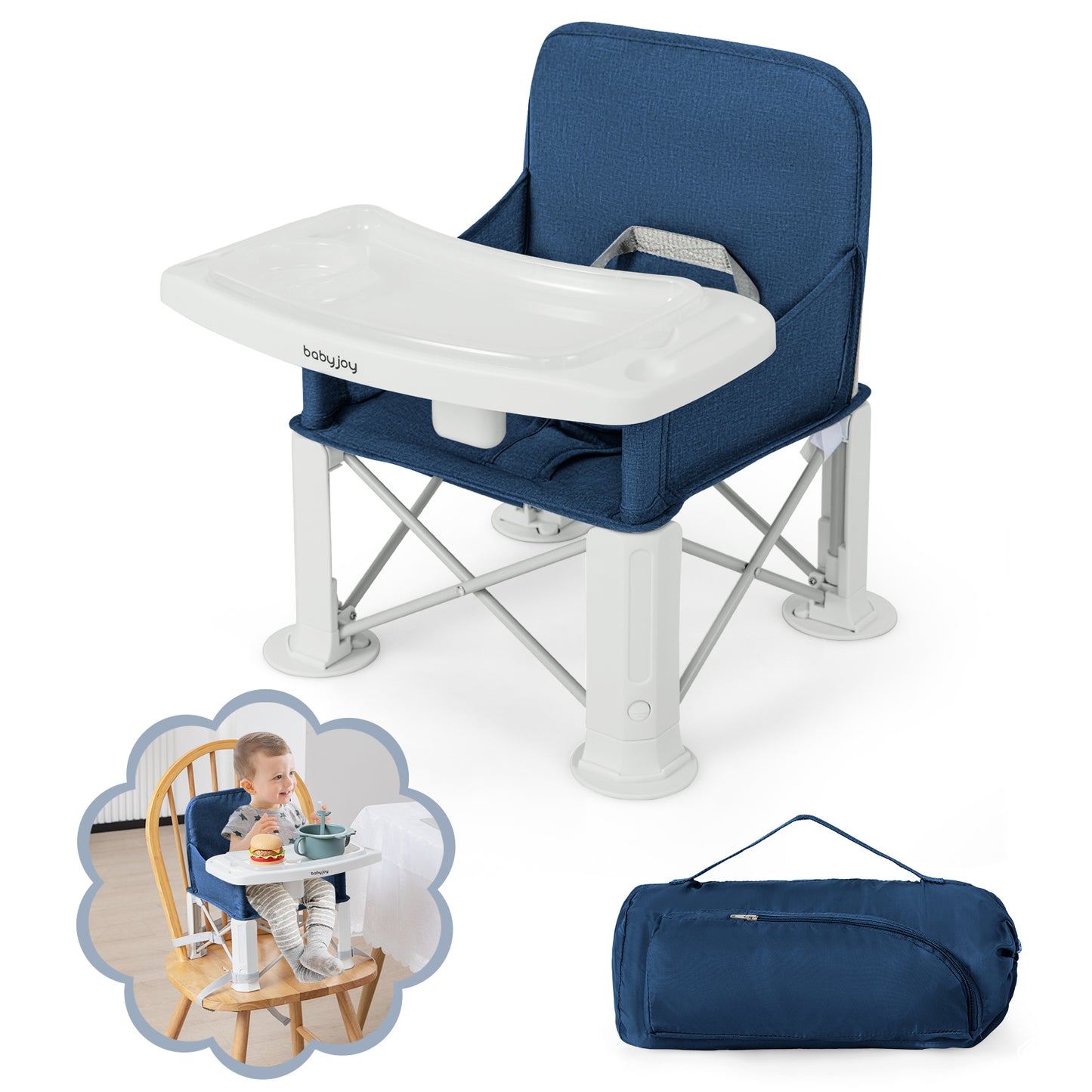 Portable Baby Booster Seat with Straps and Double Tray