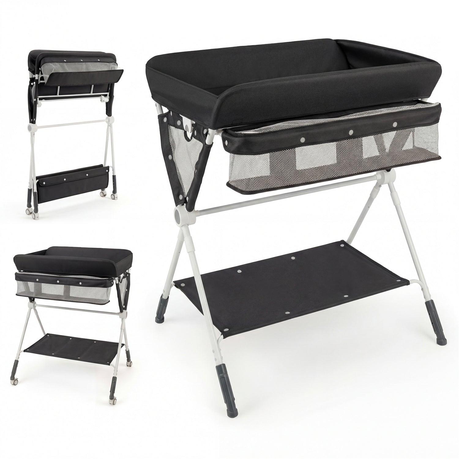 Portable Baby Changing Table with 3-Level Adjustable Height-Gray - Black