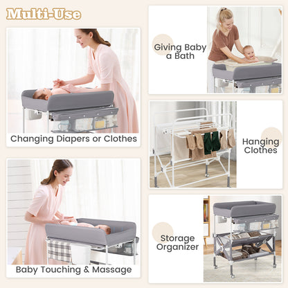 Portable Baby Changing Table with Wheels and Large Storage Rack