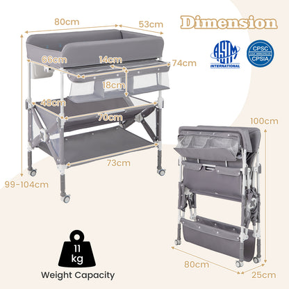 Portable Baby Changing Table with Wheels and Large Storage Rack